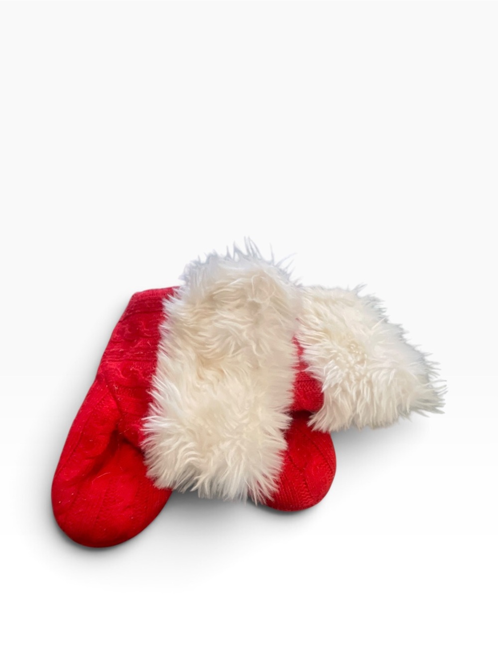 Kids Red Slippers with Soft Cream Faux-Fur Cuff